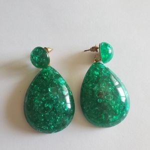 Green acrylic glittery earrings